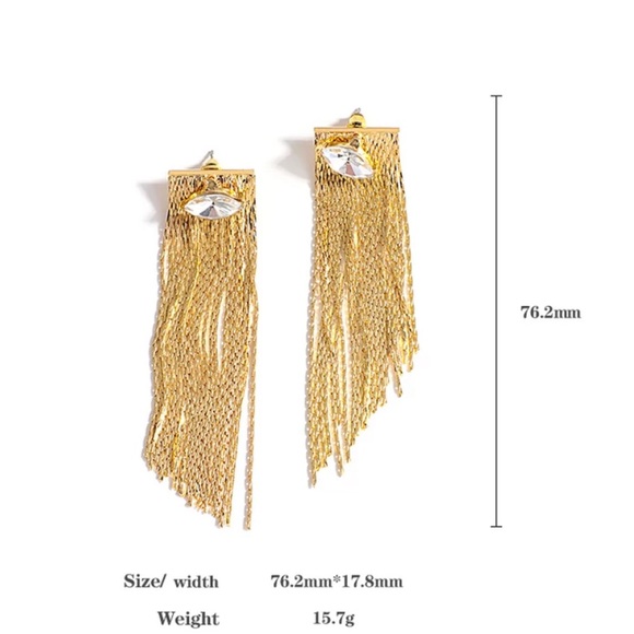 đź’›Gold plated crystal long tassel earrings - Picture 5 of 5